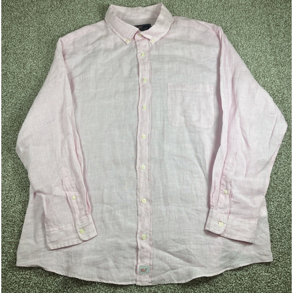 Vineyard Vines Mens Linen Classic Fit Murray Button Up Shirt Pink Size XB‎
